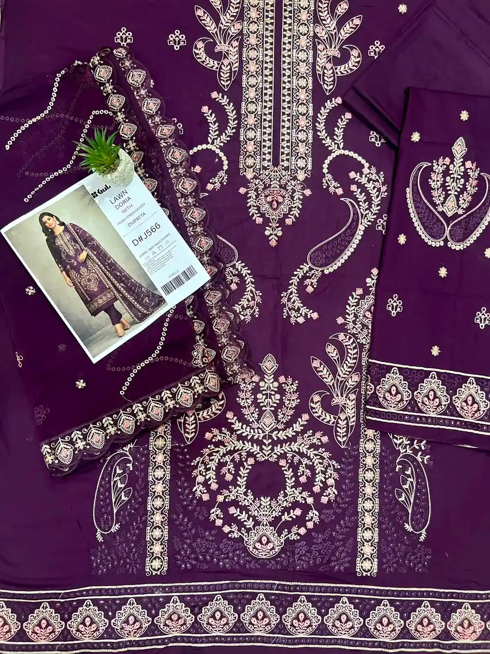 Plum Embroidered Lawn Suit with Elegant Printed Dupatta