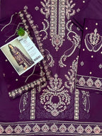 Plum Embroidered Lawn Suit with Elegant Printed Dupatta