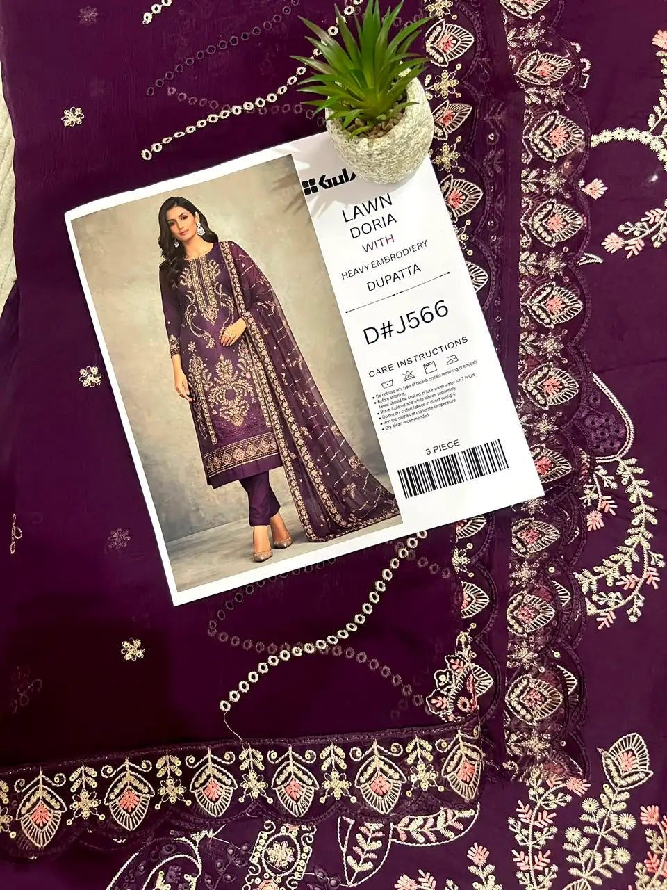 Plum Embroidered Lawn Suit with Elegant Printed Dupatta