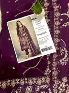 Plum Embroidered Lawn Suit with Elegant Printed Dupatta