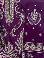 Plum Embroidered Lawn Suit with Elegant Printed Dupatta