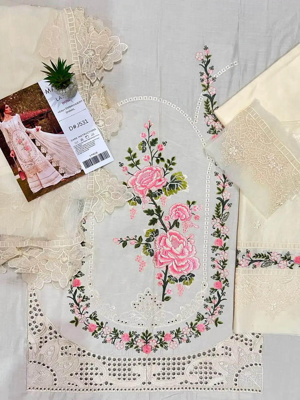 Maria B off white chikankari embroidered luxury lawn 3-piece suit summer 2026
