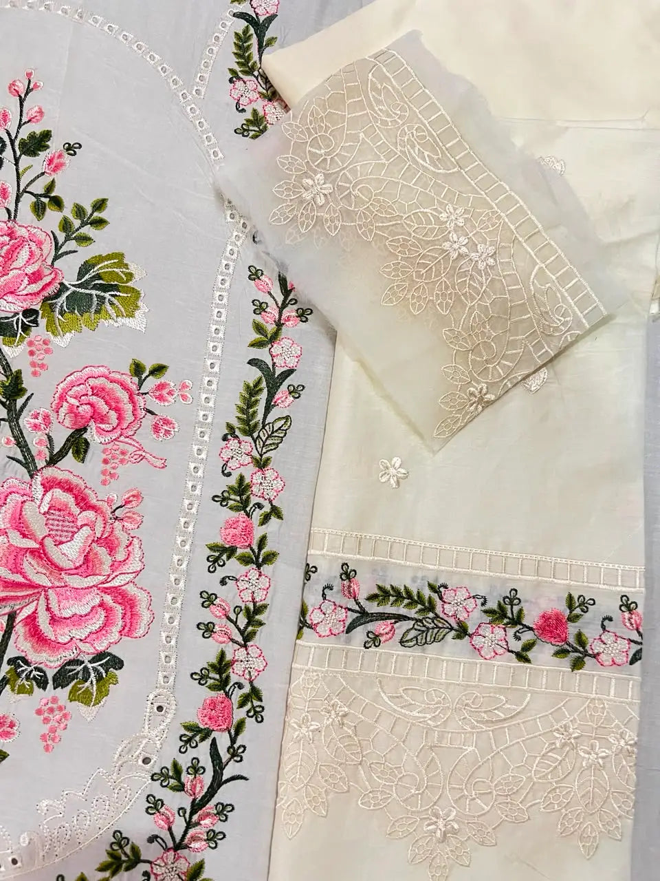 Maria B off white chikankari embroidered luxury lawn 3-piece suit summer 2026