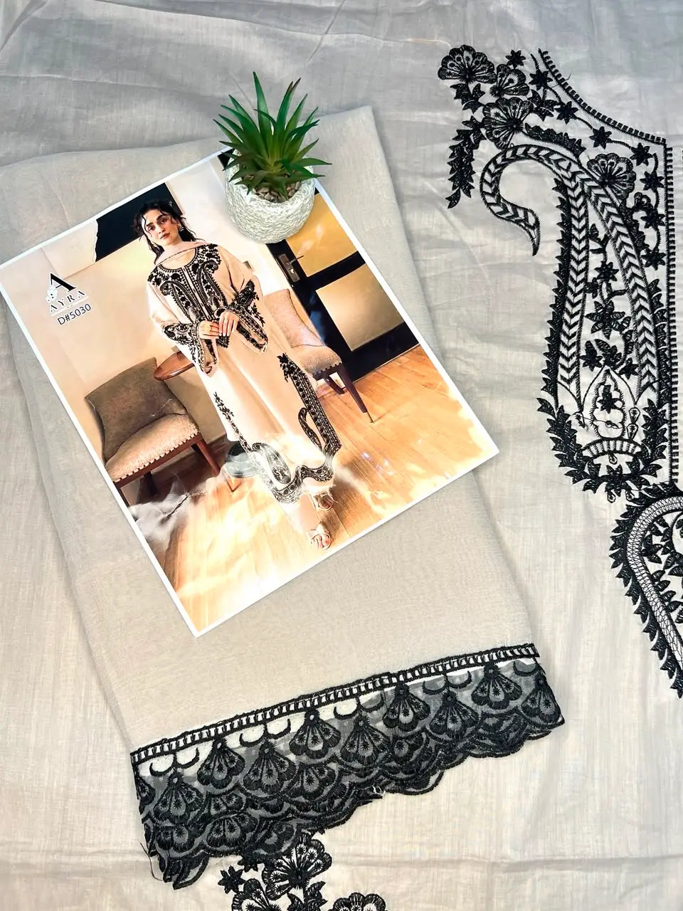 Beige Heavy Embroidered Lawn Suit With Embroidered Chiffon Dupatta