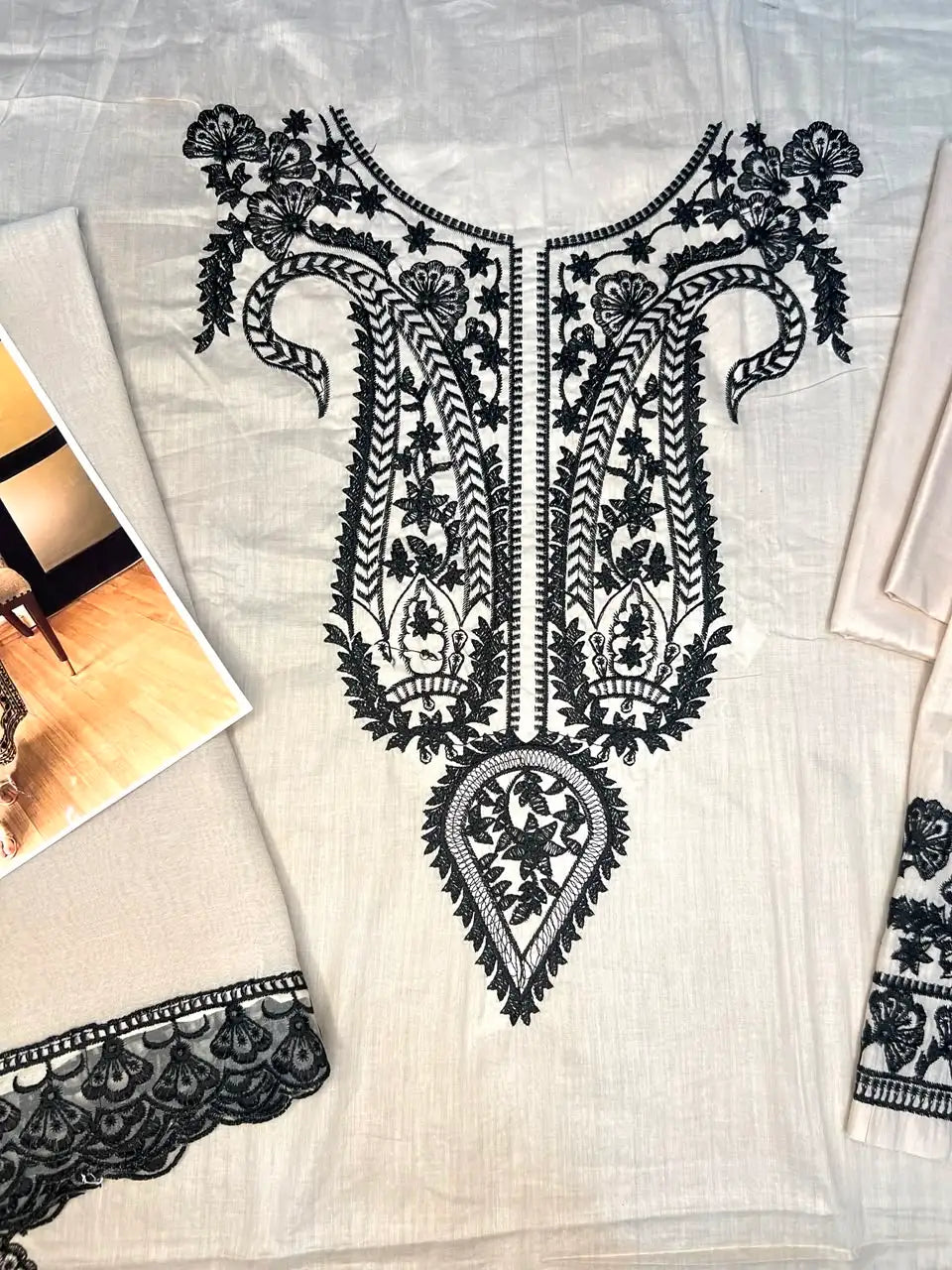 Beige Heavy Embroidered Lawn Suit With Embroidered Chiffon Dupatta