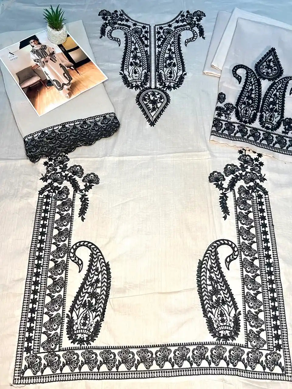 Beige Heavy Embroidered Lawn Suit With Embroidered Chiffon Dupatta