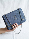 Navy blue midnight embossed flap chain shoulder bag for women luxury style 2 in 1 gunmetal chain handbag 2026 Royal Nexus