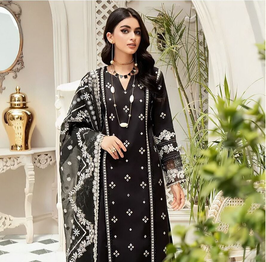 Luxury Embroidered Lawn 3PC | Bareeze Summer Collection | Black | 2026