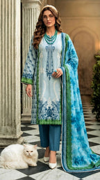 Lajawan premium printed lawn 3-piece unstitched suit with printed dupatta and dyed cambric trouser collection 2026 multiple colors Pakistan