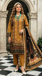 Lajawan premium printed lawn 3-piece unstitched suit with printed dupatta and dyed cambric trouser collection 2026 multiple colors Pakistan
