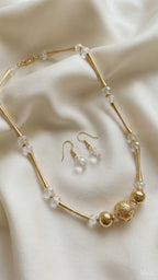 Elegant Gold-Tone Crystal Beaded Necklace Set for Women | Lightweight Party Jewelry