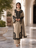 Beige Heavy Embroidered Lawn Suit With Embroidered Chiffon Dupatta