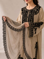 Beige Heavy Embroidered Lawn Suit With Embroidered Chiffon Dupatta