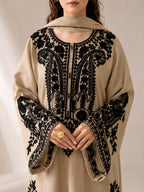 Beige Heavy Embroidered Lawn Suit With Embroidered Chiffon Dupatta