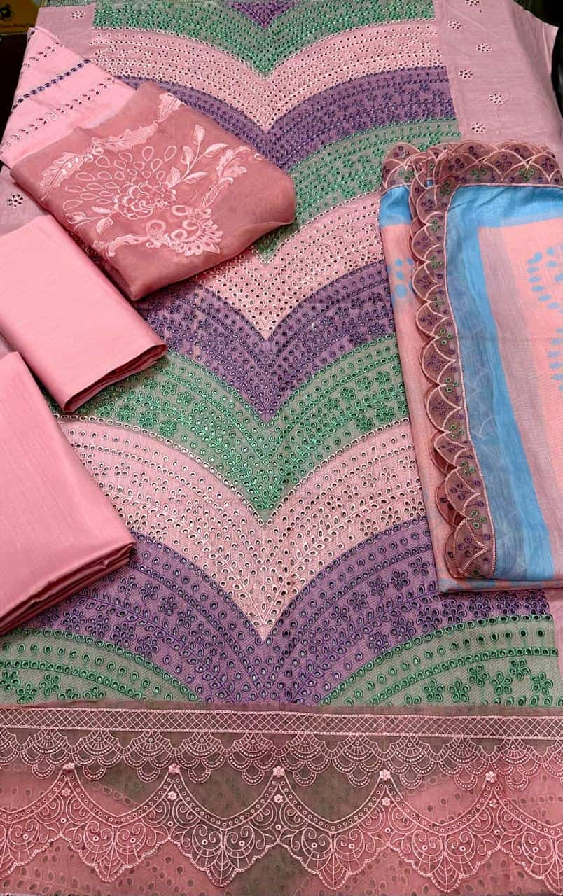 Pastel Embroidered Lawn Suit With Elegant Organza Dupatta
