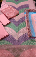 Pastel Embroidered Lawn Suit With Elegant Organza Dupatta