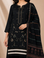 Black Embroidered Lawn Suit With Jacquard Dupatta