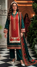 Lajawan premium printed lawn 3-piece unstitched suit with printed dupatta and dyed cambric trouser collection 2026 multiple colors Pakistan