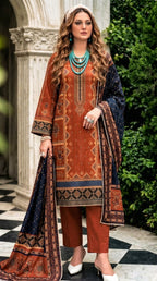 Lajawan premium printed lawn 3-piece unstitched suit with printed dupatta and dyed cambric trouser collection 2026 multiple colors Pakistan