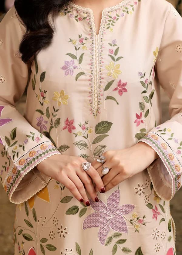 Floral Embroidered Lawn 3 Piece Suit with Printed Dupatta