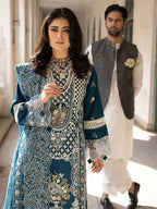 Luxury embroidered lawn 3 piece suit with khaddi net dupatta