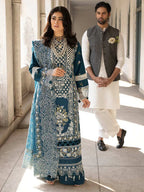 Luxury embroidered lawn 3 piece suit with khaddi net dupatta